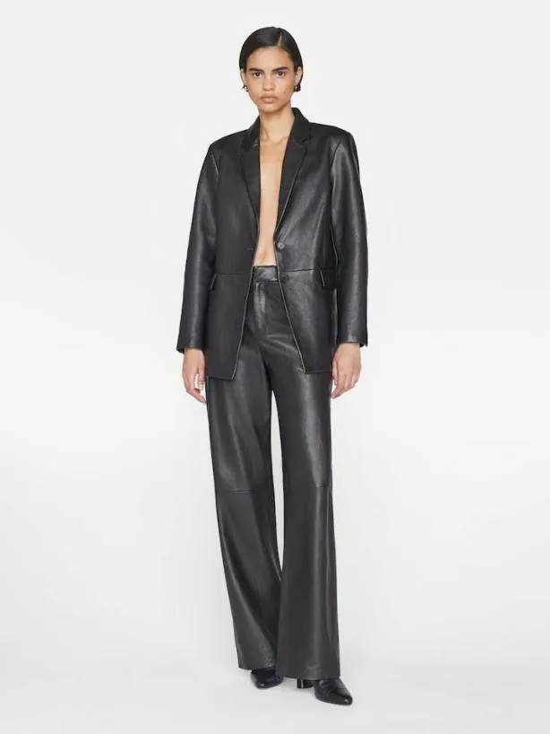 Frame The Oversized Leather Blazer In Noir Noir Women Leather and Suede