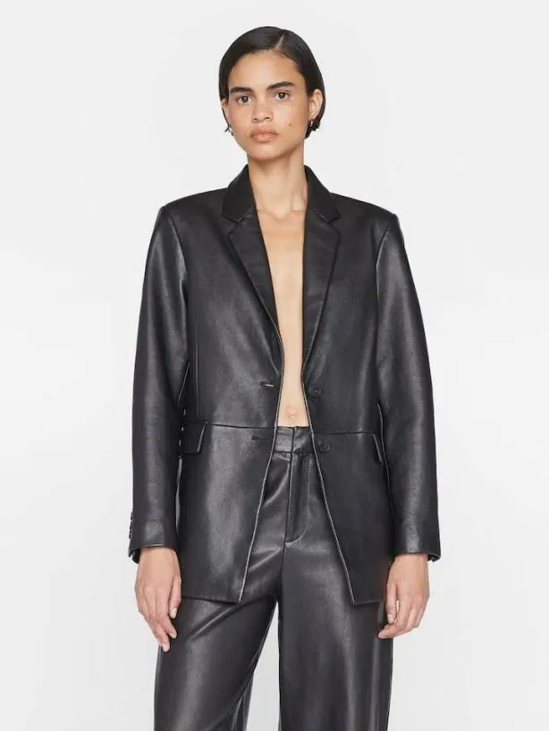 Frame The Oversized Leather Blazer In Noir Noir Women Leather and Suede Frame The Oversized Leather Blazer In Noir Noir Women Leather and Suede