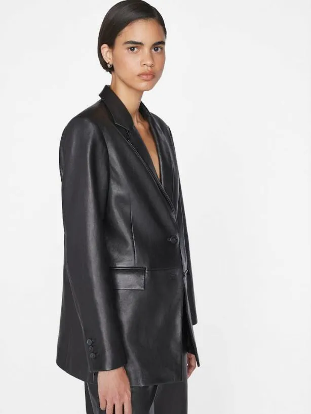Frame The Oversized Leather Blazer In Noir Noir Women Leather and Suede Frame The Oversized Leather Blazer In Noir Noir Women Leather and Suede
