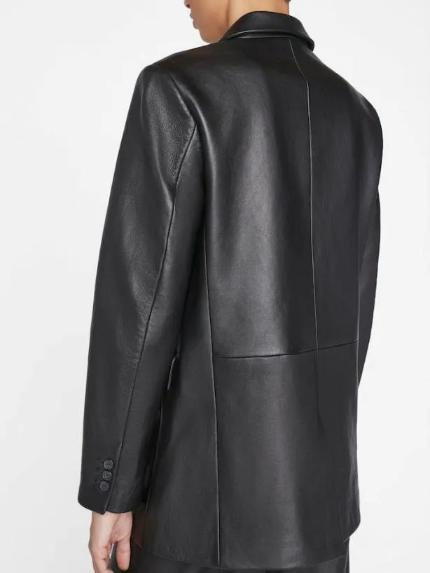 Frame The Oversized Leather Blazer In Noir Noir Women Leather and Suede Frame The Oversized Leather Blazer In Noir Noir Women Leather and Suede