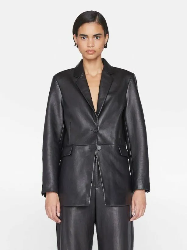 Frame The Oversized Leather Blazer In Noir Noir Women Leather and Suede Frame The Oversized Leather Blazer In Noir Noir Women Leather and Suede