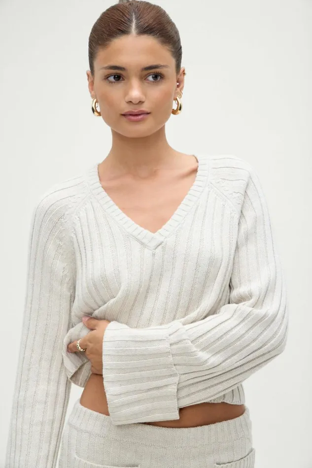 Frankies Bikinis Ashton Cotton Knit Sweater Cream Women Cloud Knits