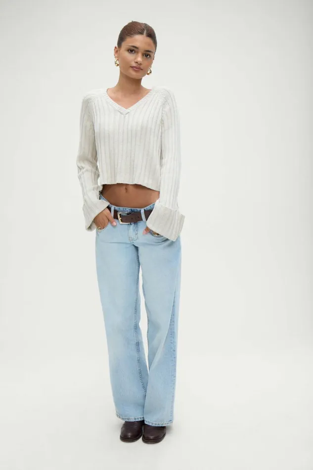 Frankies Bikinis Ashton Cotton Knit Sweater Cream Women Cloud Knits
