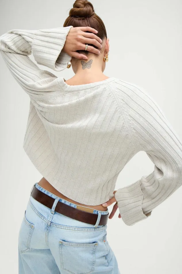 Frankies Bikinis Ashton Cotton Knit Sweater Cream Women Cloud Knits