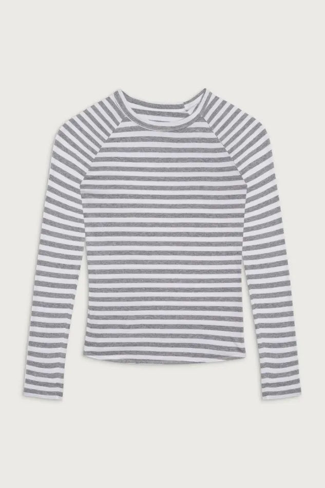 Frankies Bikinis Avenue Cotton Long Sleeve Shirt Hazy Stripe Women Tops