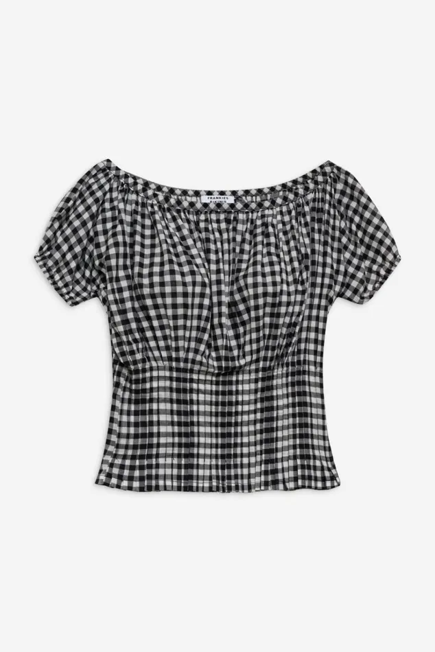 Frankies Bikinis Cider Blouse Black Gingham Women Matching Sets