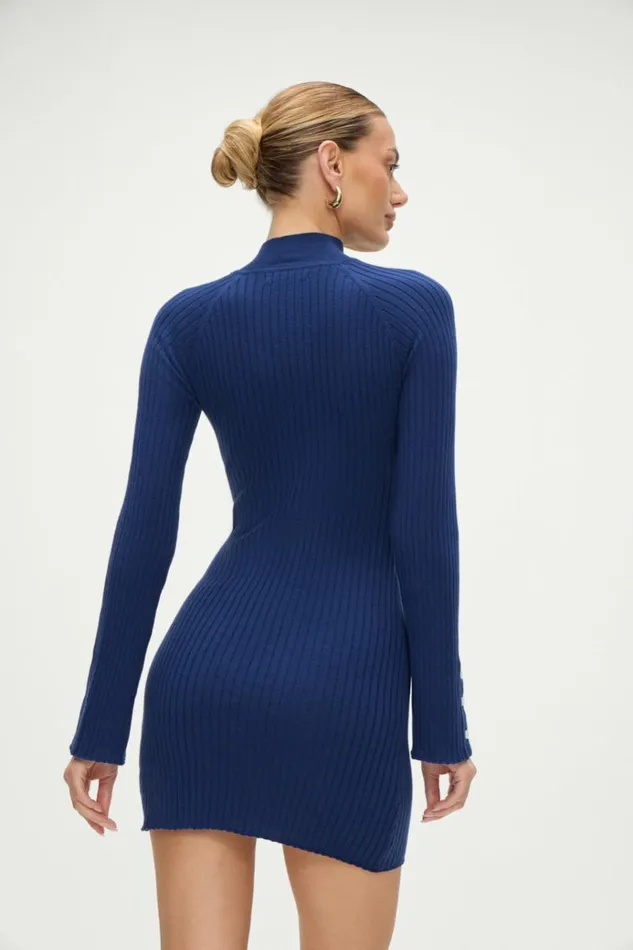 Frankies Bikinis Isla Long Sleeve Mini Dress Midnight Blue Women Dresses