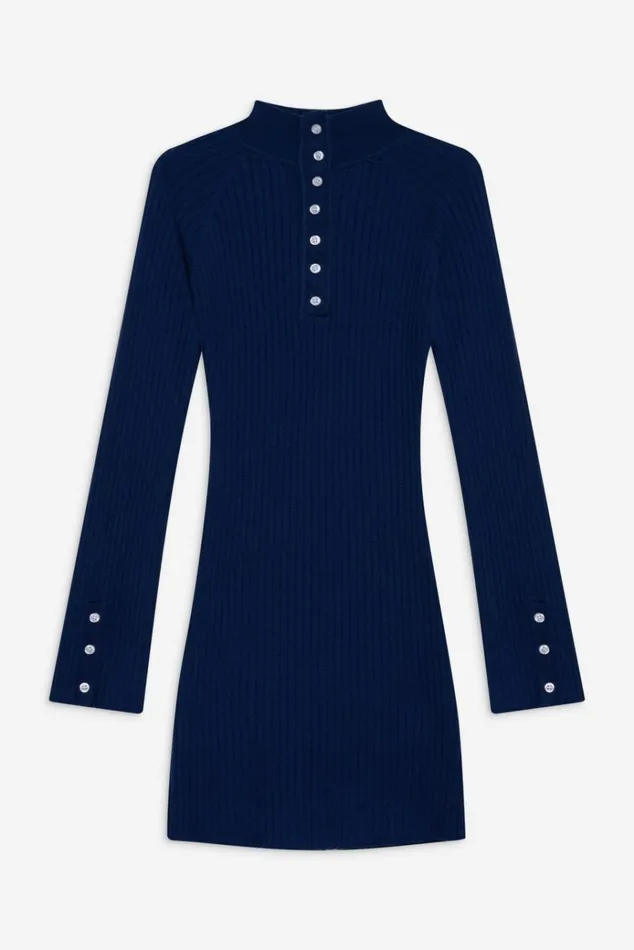 Frankies Bikinis Isla Long Sleeve Mini Dress Midnight Blue Women Dresses