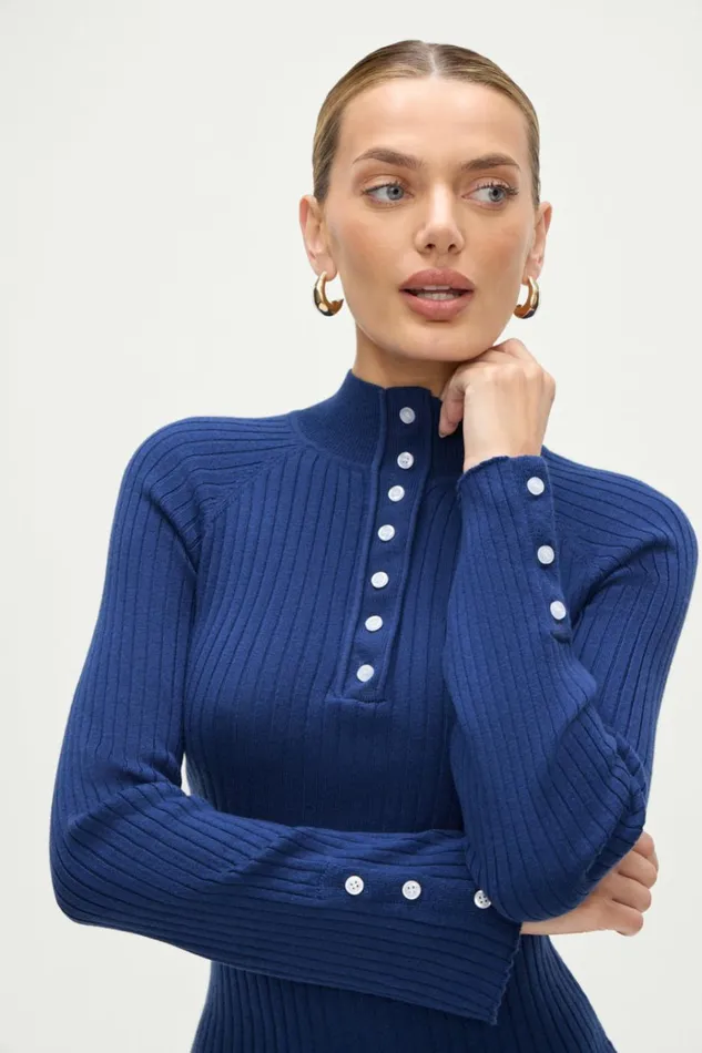 Frankies Bikinis Isla Long Sleeve Mini Dress Midnight Blue Women Dresses