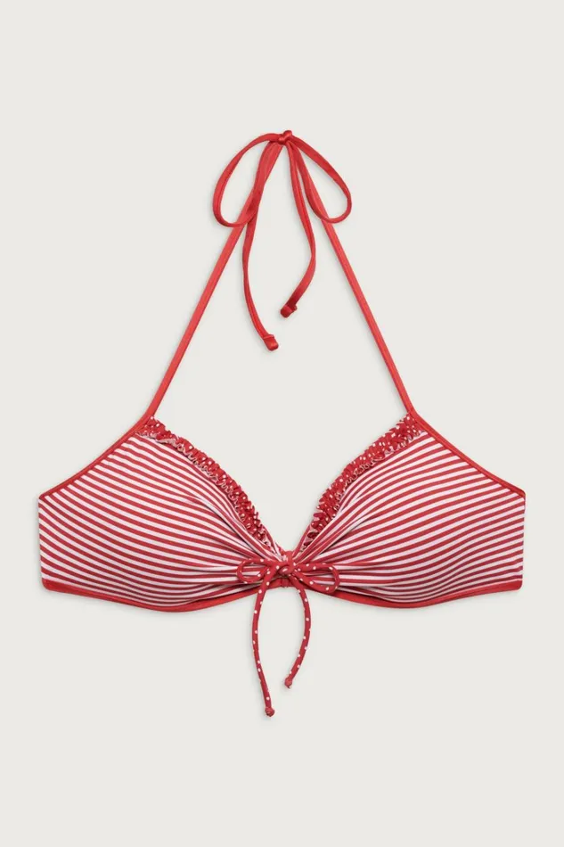 Frankies Bikinis Jessup Triangle Halter Bikini Top Scarlet Stripe Women Bikinis