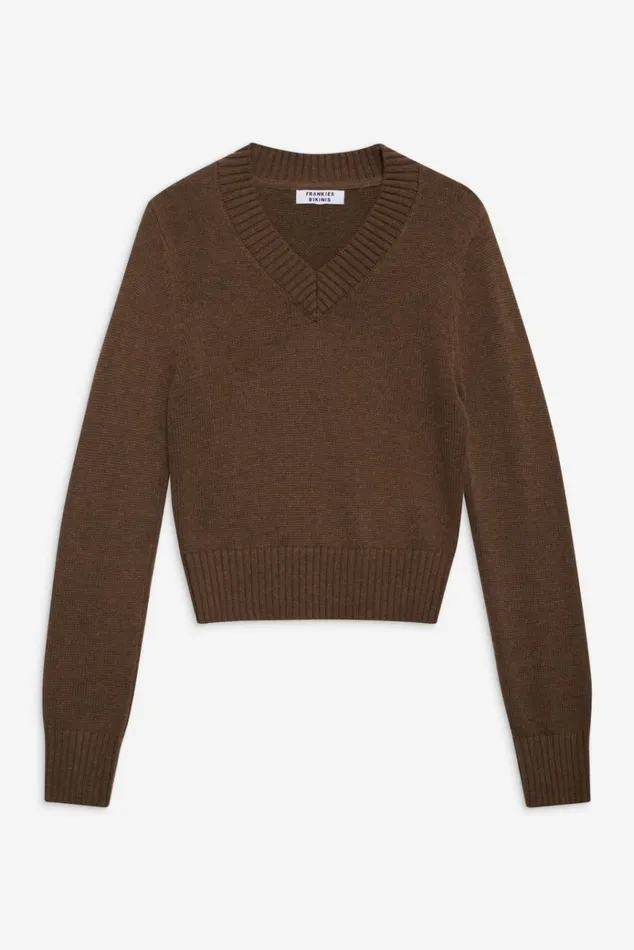 Frankies Bikinis Rowe V Neck Knit Sweater Maple Women Cloud Knits