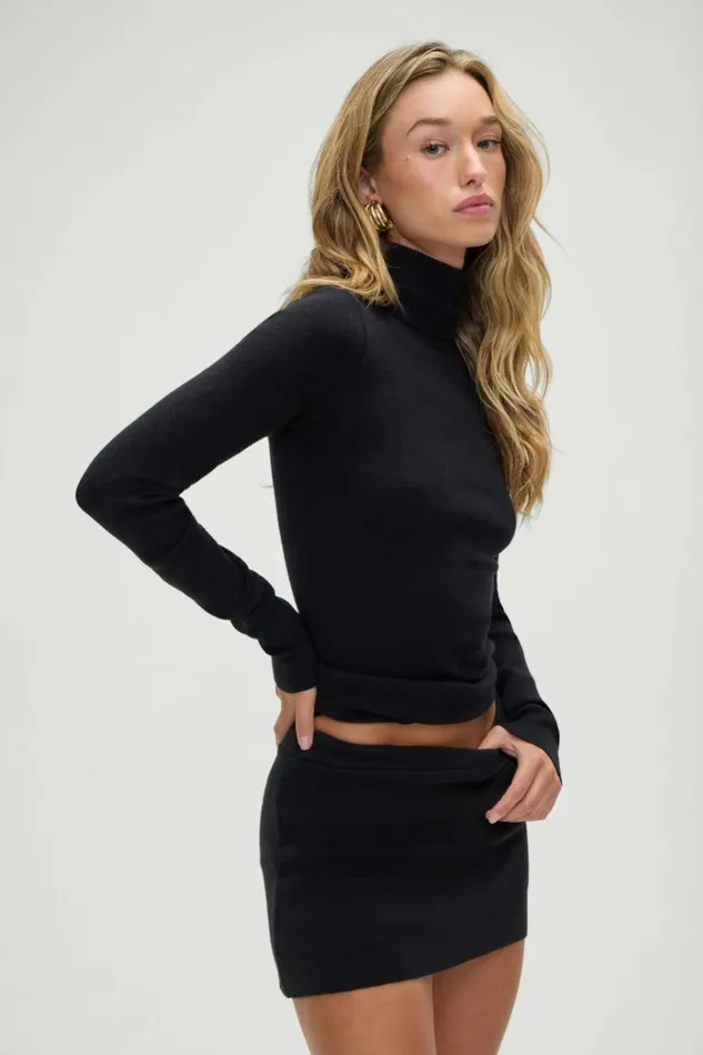 Frankies Bikinis Tucker Knit Sweater Black Women Cloud Knits