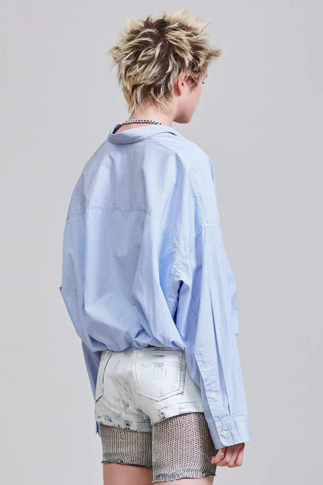 Gathered Hem Shirt 8211 Light Blue Pinstripe Women Tops R13 Gathered Hem Shirt 8211 Light Blue Pinstripe Women Tops R13