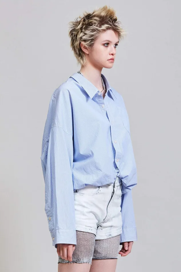 Gathered Hem Shirt 8211 Light Blue Pinstripe Women Tops R13 Gathered Hem Shirt 8211 Light Blue Pinstripe Women Tops R13