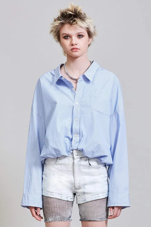 Gathered Hem Shirt 8211 Light Blue Pinstripe Women Tops R13 Gathered Hem Shirt 8211 Light Blue Pinstripe Women Tops R13