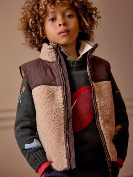 Gilets Boys Joules Natural and Brown Colourblock Fleece Gilet