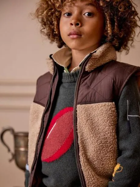 Gilets Boys Joules Natural and Brown Colourblock Fleece Gilet