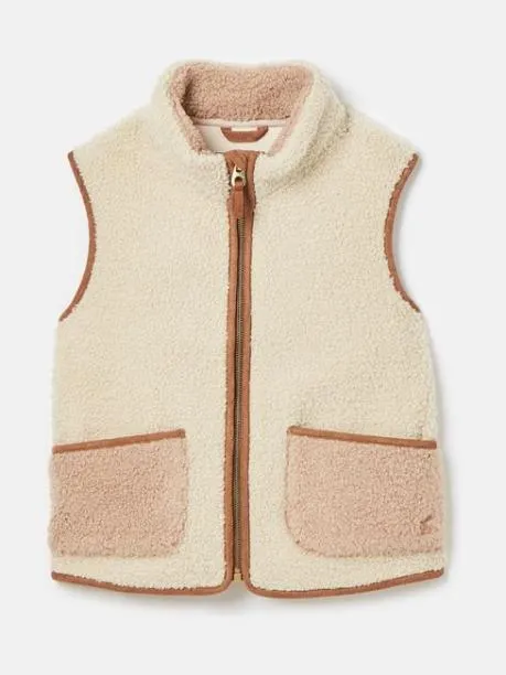 Gilets Girls Joules Cream and Natural Borg Fleece Gilet