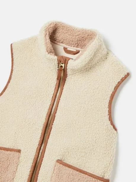 Gilets Girls Joules Cream and Natural Borg Fleece Gilet