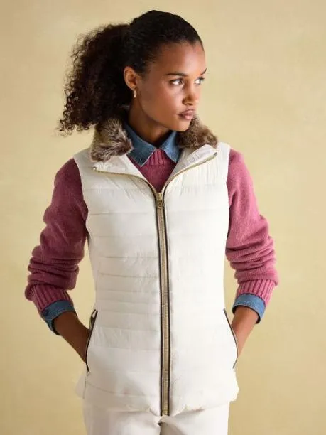 Gilets Women Joules White Padded Showerproof Gilet With Detachable Faux Fur Collar Gilets Women Joules White Padded Showerproof Gilet With Detachable Faux Fur Collar