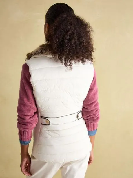 Gilets Women Joules White Padded Showerproof Gilet With Detachable Faux Fur Collar