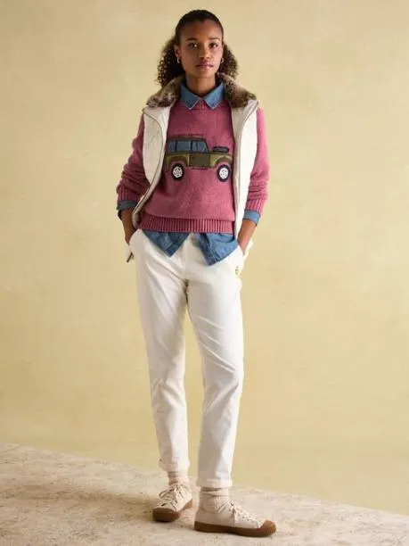 Gilets Women Joules White Padded Showerproof Gilet With Detachable Faux Fur Collar
