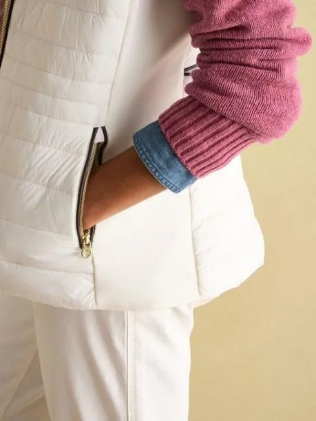 Gilets Women Joules White Padded Showerproof Gilet With Detachable Faux Fur Collar