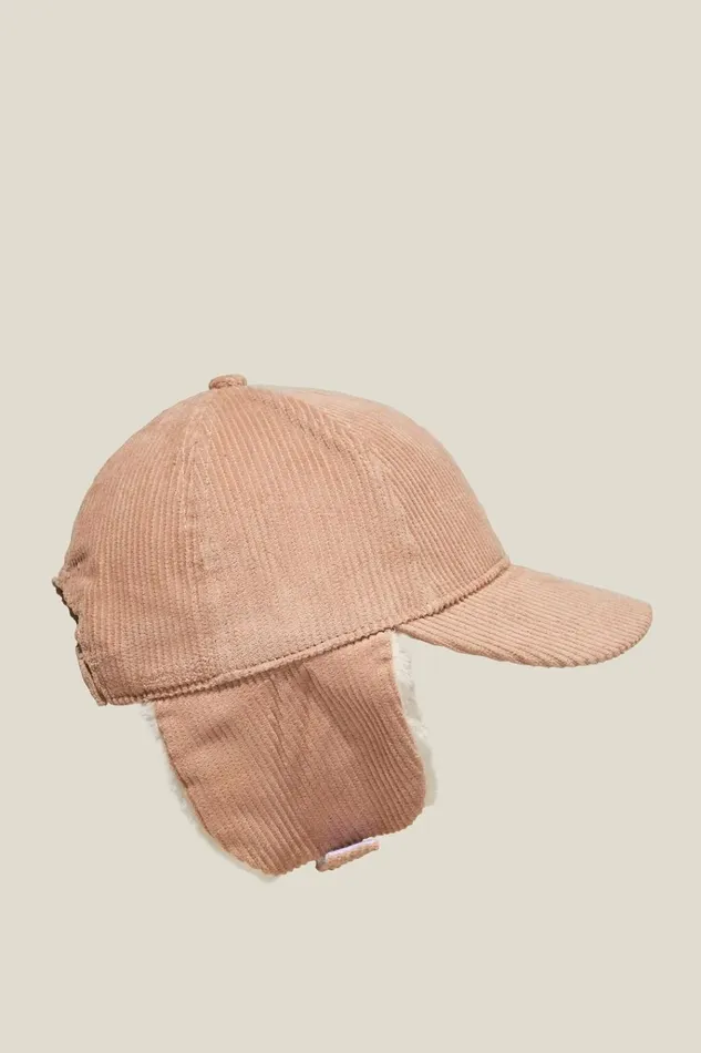 GirlsBoys Hats and Beanies Cotton On Tommy Trapper Cap Taupy Brown Cord