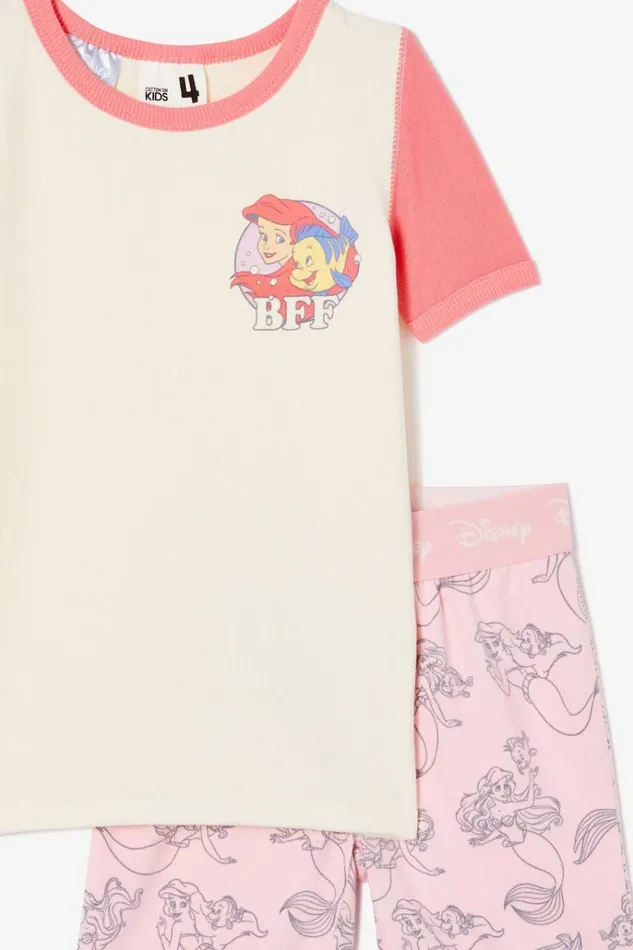 GirlsBoys Sleepwear Cotton On Harlow Super Soft Short Sleeve Pyjama Set License Lcn Dis Dark Vanilla Ariel Bff