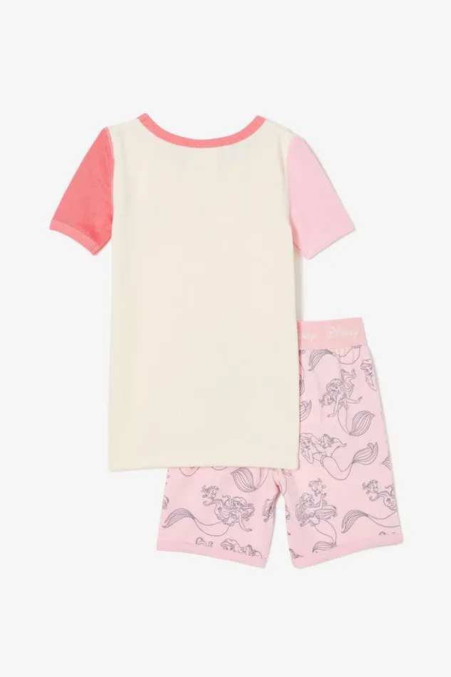 GirlsBoys Sleepwear Cotton On Harlow Super Soft Short Sleeve Pyjama Set License Lcn Dis Dark Vanilla Ariel Bff