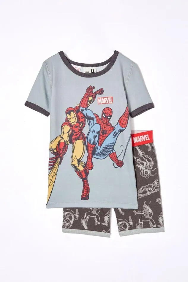 GirlsBoys Sleepwear Cotton On Sawyer Super Soft Short Sleeve Pyjama Set License Lcn Mar Winter Grey Iron Man and Spiderman Bff GirlsBoys Sleepwear Cotton On Sawyer Super Soft Short Sleeve Pyjama Set License Lcn Mar Winter Grey Iron Man and Spiderman Bff