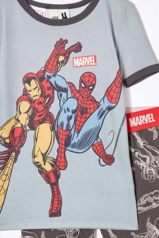 GirlsBoys Sleepwear Cotton On Sawyer Super Soft Short Sleeve Pyjama Set License Lcn Mar Winter Grey Iron Man and Spiderman Bff GirlsBoys Sleepwear Cotton On Sawyer Super Soft Short Sleeve Pyjama Set License Lcn Mar Winter Grey Iron Man and Spiderman Bff