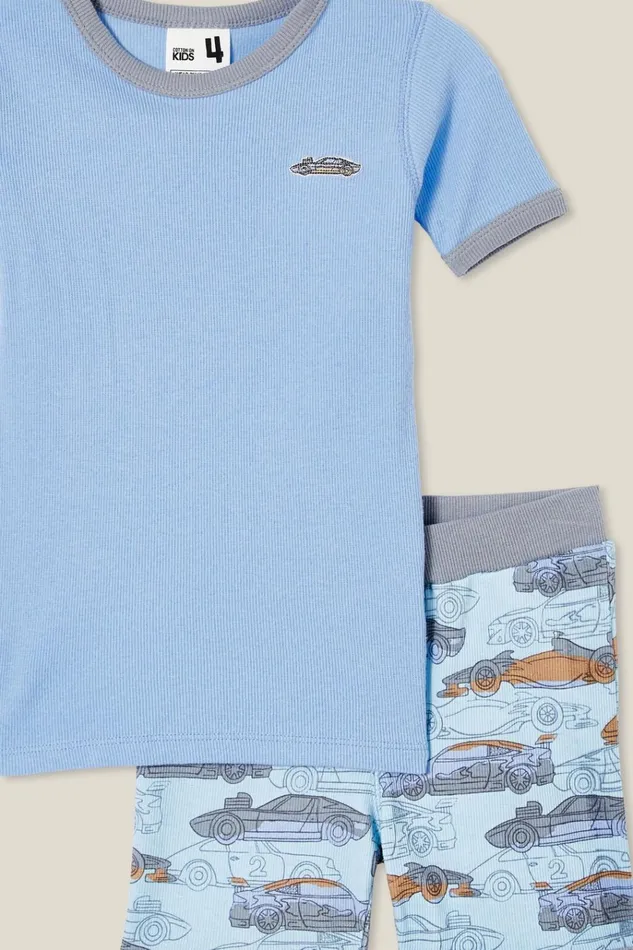 GirlsBoys Sleepwear Cotton On Tyler Short Sleeve Pyjama Set Dusk Bluefast Cars