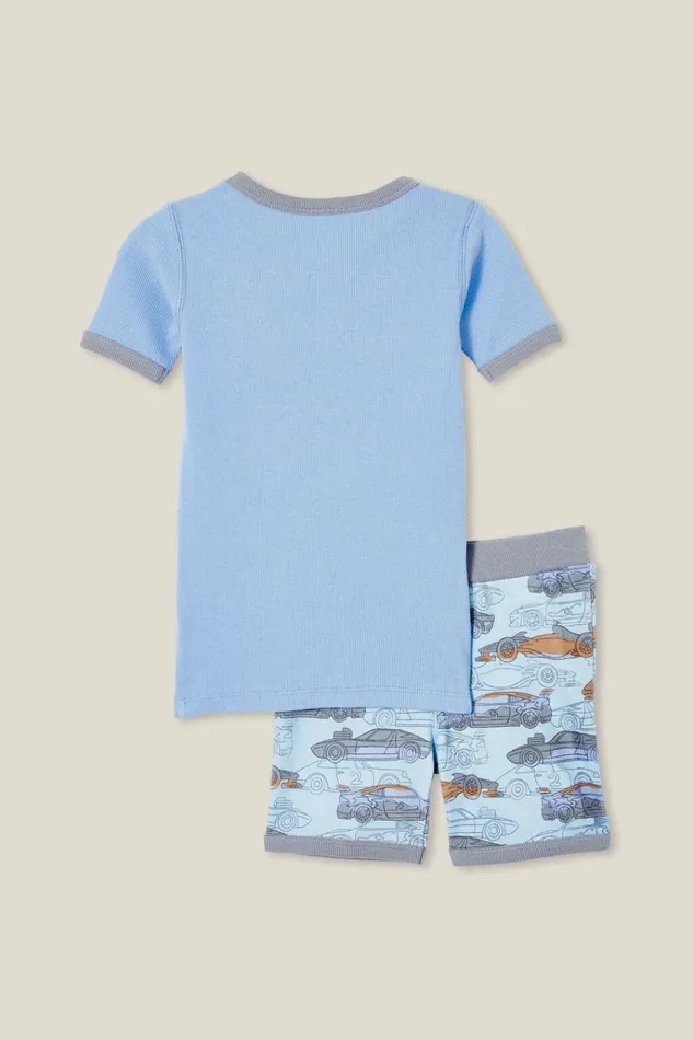 GirlsBoys Sleepwear Cotton On Tyler Short Sleeve Pyjama Set Dusk Bluefast Cars