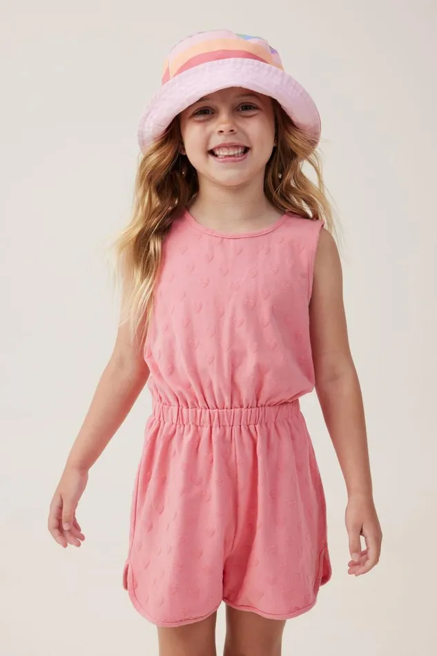 Girls Dresses Cotton On Romy Playsuit Orange Coral Heart Texture