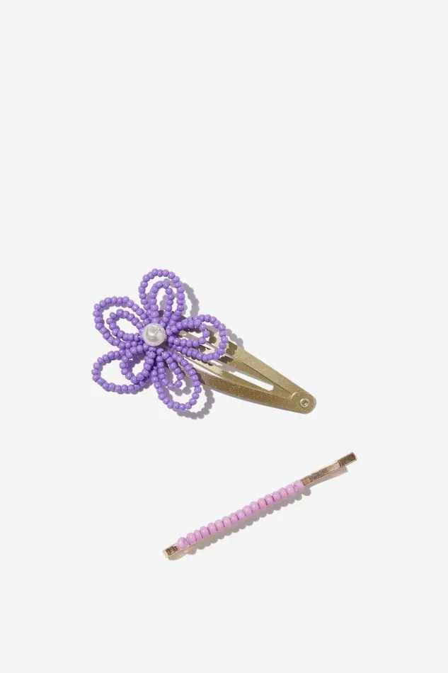 Girls Hair Accessories Cotton On 90S Snap Clips Flower Bead Clipspurple