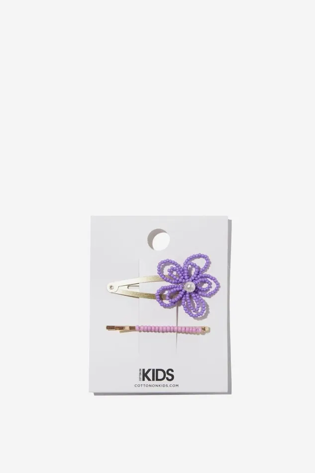 Girls Hair Accessories Cotton On 90S Snap Clips Flower Bead Clipspurple Girls Hair Accessories Cotton On 90S Snap Clips Flower Bead Clipspurple