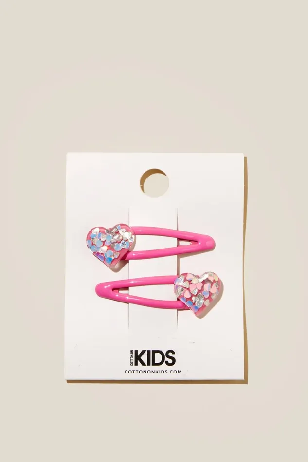 Girls Hair Accessories Cotton On Sadie Snap Clips Pink Gerberaglitter Hearts