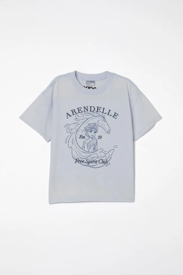 Girls Tops and TShirts Cotton On License Drop Shoulder Short Sleeve Tee Lcn Dis Frozen Arendellemoring Blue