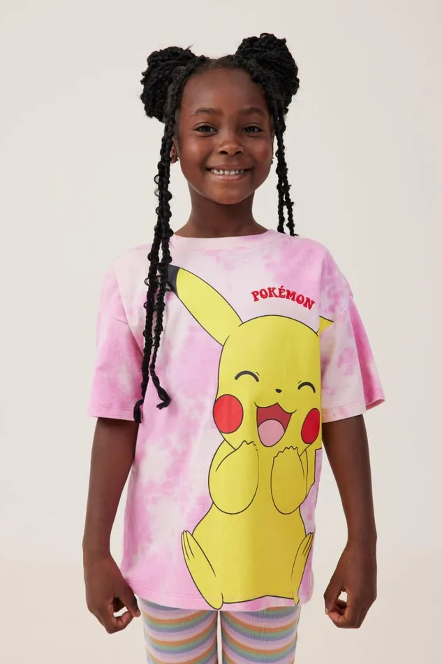 Girls Tops and TShirts Cotton On License Drop Shoulder Short Sleeve Tee Lcn Pok Pokemon Happypink Gerbera