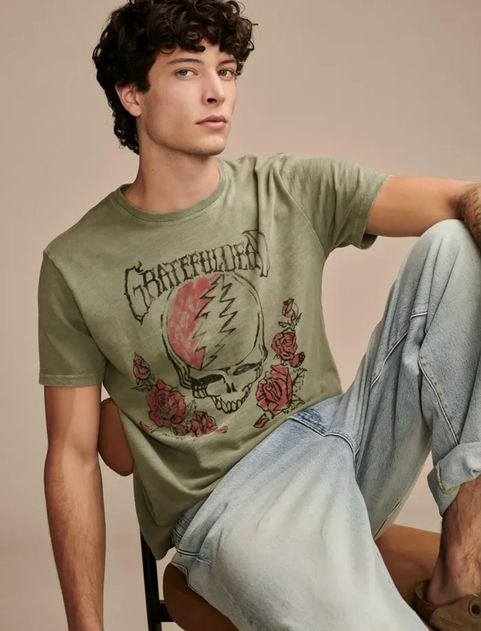 Grateful Dead Rose Oil Green Men Lucky Brand Graphic Tees