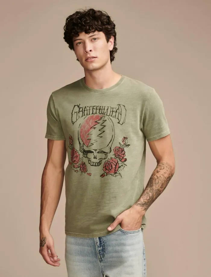 Grateful Dead Rose Oil Green Men Lucky Brand Graphic Tees
