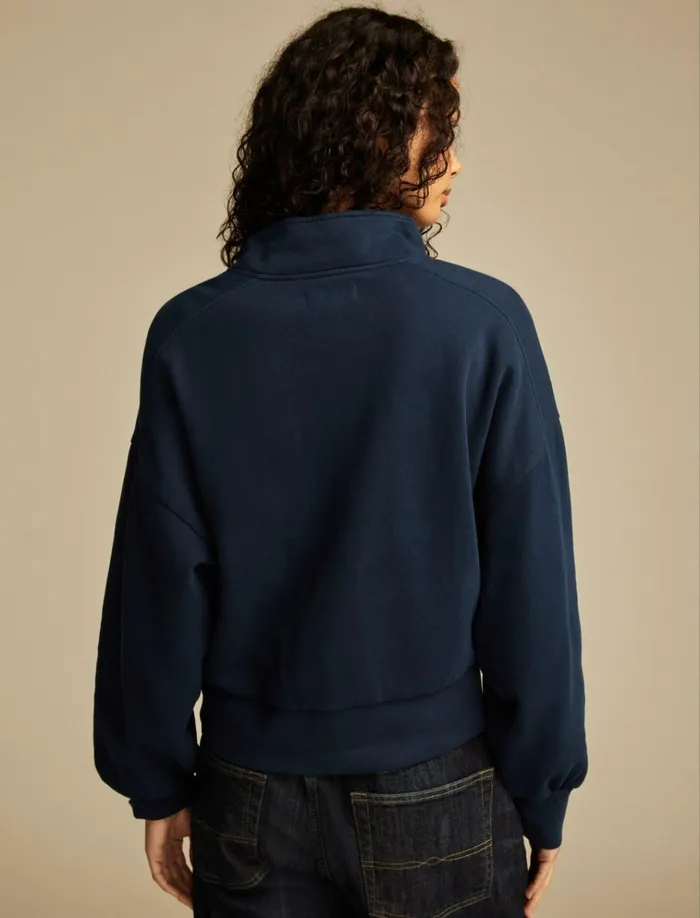 Half Zip Lucky Fleece Black Iris Women Lucky Brand Sweaters and Sweatshirts