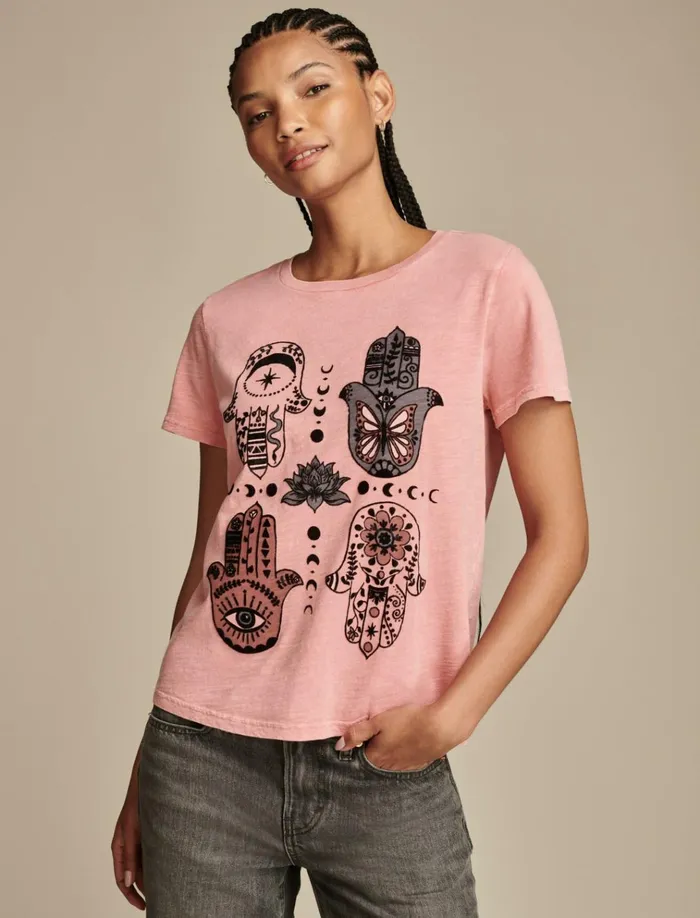 Hamsa Hands Classic Crew Peach Blossom Women Lucky Brand Graphic Tees