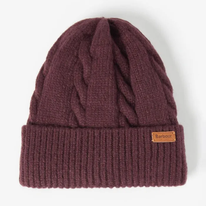 Hats Women Orvis Barbour Meadow Cable Beanie Black Cherry