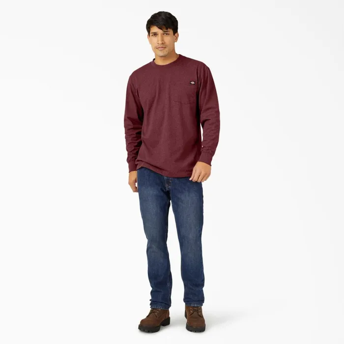 Heavyweight Heathered Long Sleeve Pocket TShirt Burgundy Burgundy byd Men Dickies Long Sleeve Work Shirts