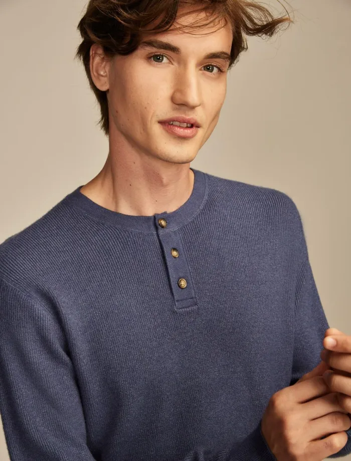 Henley Sweater Heather Blue Men Lucky Brand Sweaters