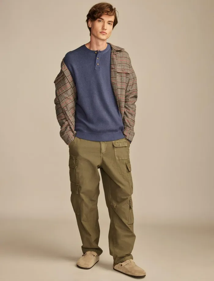 Henley Sweater Heather Blue Men Lucky Brand Sweaters