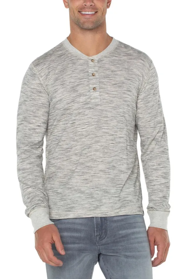 HENLEYS Men Liverpool Los Angeles LONG SLEEVE HENLEY Cream Grey Multi