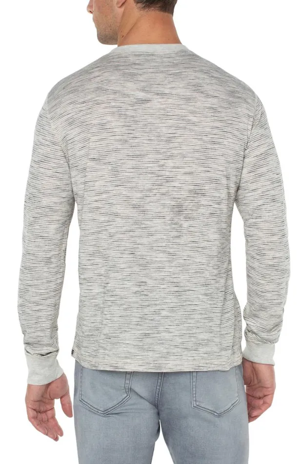 HENLEYS Men Liverpool Los Angeles LONG SLEEVE HENLEY Cream Grey Multi
